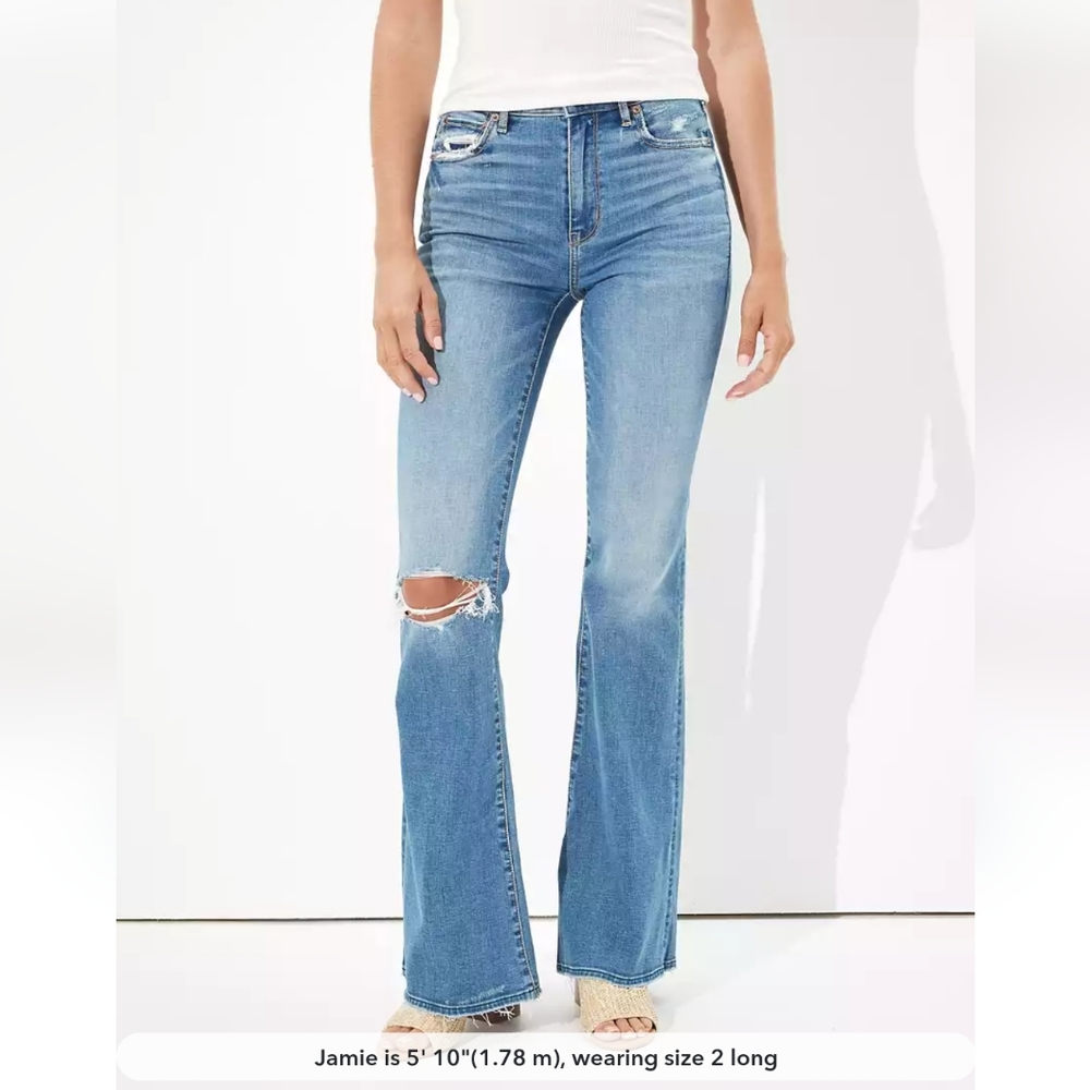 AE Ripped Super High-Waisted Flare Jeans